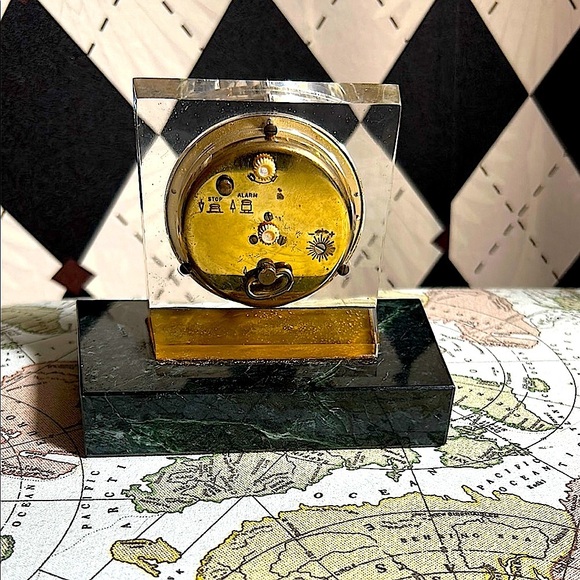 Vintage Marble Seth Thomas Desk Mantle Clock Green Marble & Lucite Mid-Century - Picture 12 of 16